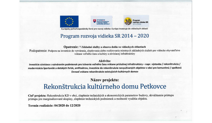 Rekonštrukcia kultúrneho domu Petkovce