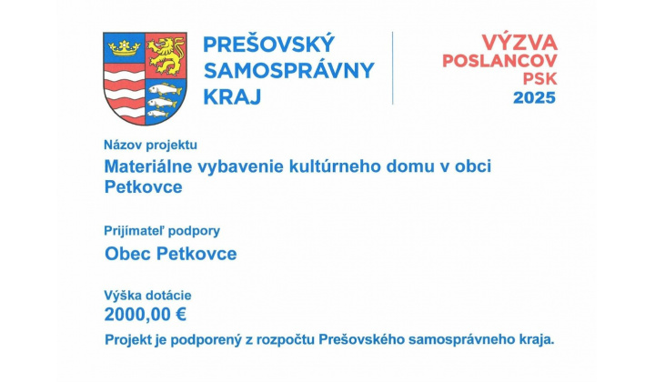 Materiálne vybavenie kultúrneho domu v obci Petkovce
