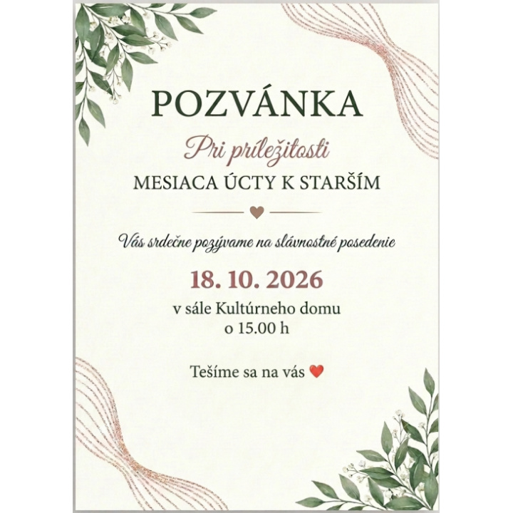 Pozvánka pri príležitosti MESIACA ÚCTY K STARŠÍM