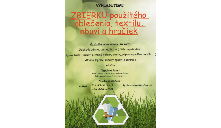 Zbierka použitého oblečenia, textilu, obuvi a hračiek